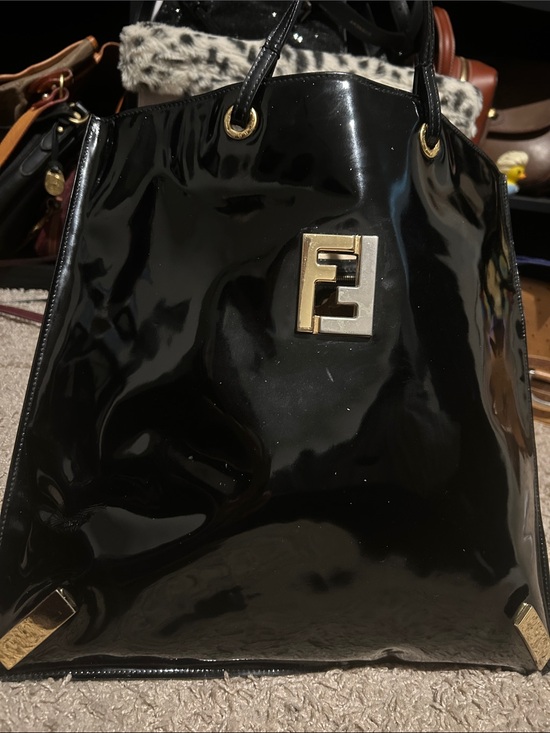 Fendi Handbags - Fendi Black Patent Tote Bag with pouch